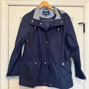 Mackintosh New England Rain Jacket Womens Med Navy Blue Hooded Coat Excellent